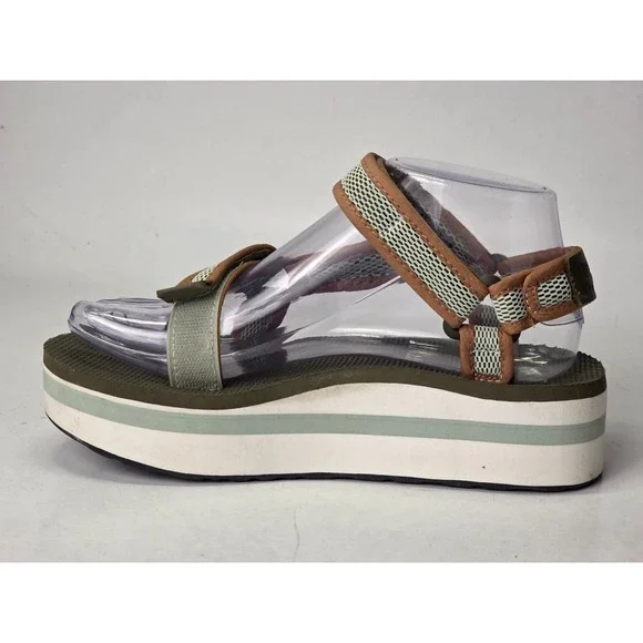 Teva Flatform Women's Sandal Size 6 EU 37 Green Olive Mesh Print Platform Shoes - Picture 8 of 12